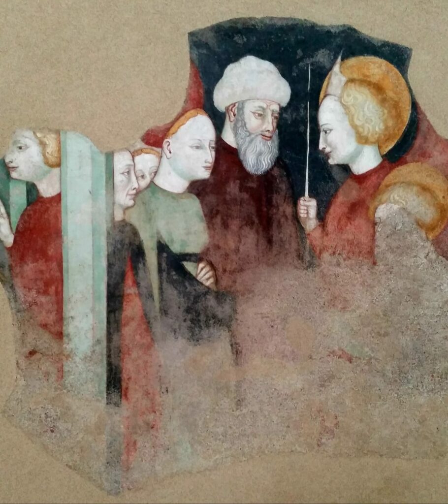 affresco del Maestro di casa Zoppi (1450 circa) raffigurante l’episodio biblico di Tobìolo e l’angelo