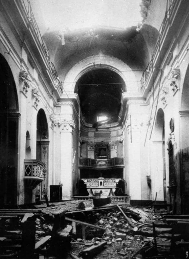 Chiesa parrocchiale di Bergeggi dopo l'esplosione del forte Sant'Elena